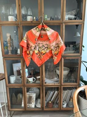 Large Orange Chain Print Scarf Top